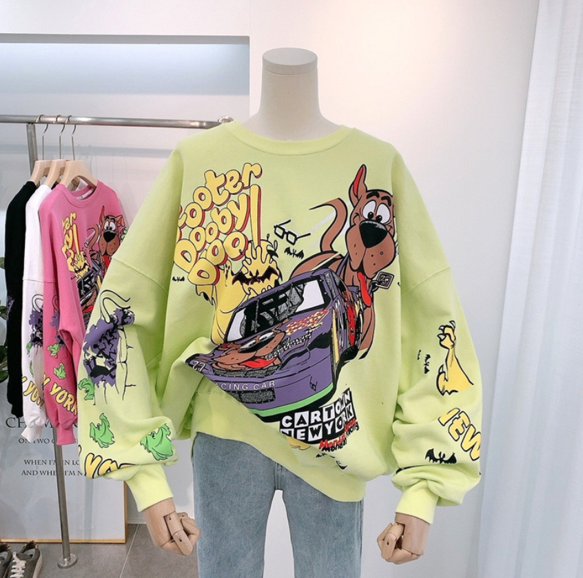 Scooby Doo Cartoon Print Unisex Pullover in Gelb