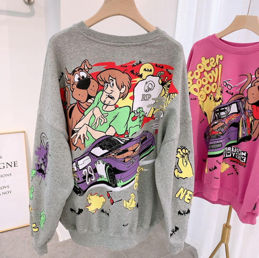 Scooby Doo Cartoon Print Unisex Pullover in Grau