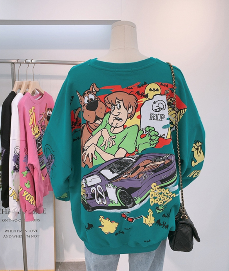 Scooby Doo Cartoon Print Unisex Pullover in Grün