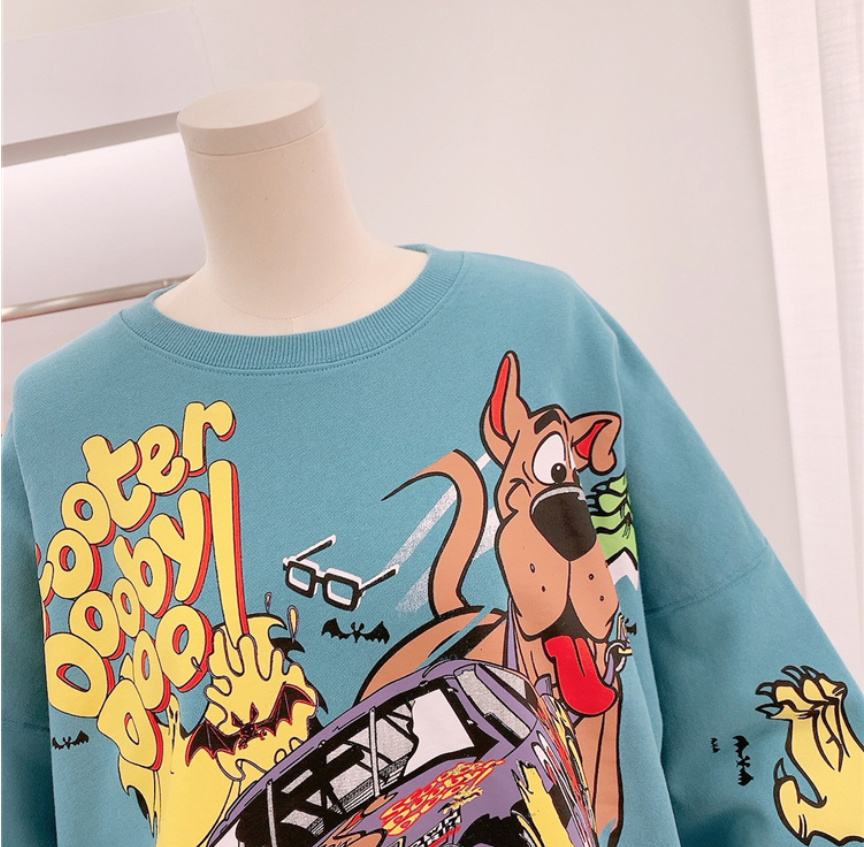 Scooby Doo Cartoon Print Unisex Pullover in Hellblau