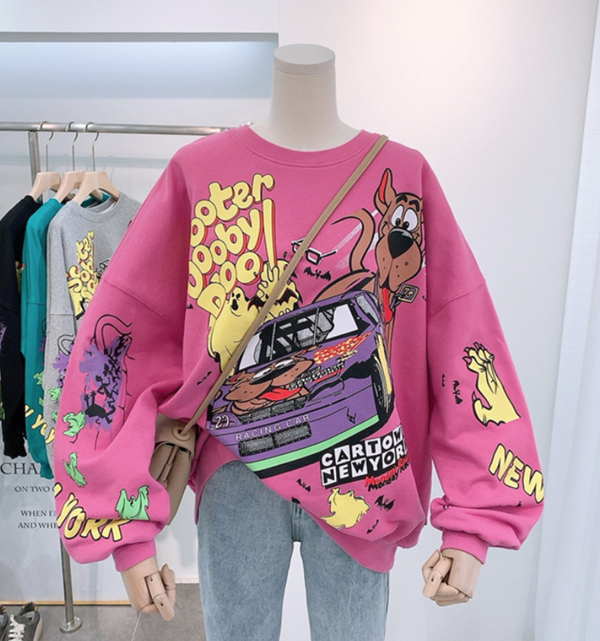 Scooby Doo Cartoon Print Unisex Pullover in Pink