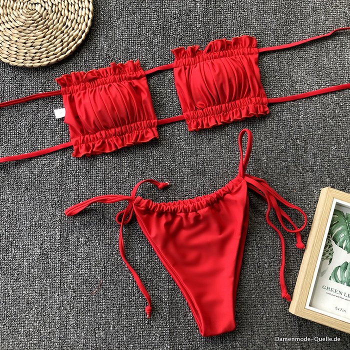 Sexy Bikini Plissee Badeanzug Mini Tanga Bikini Set Rot