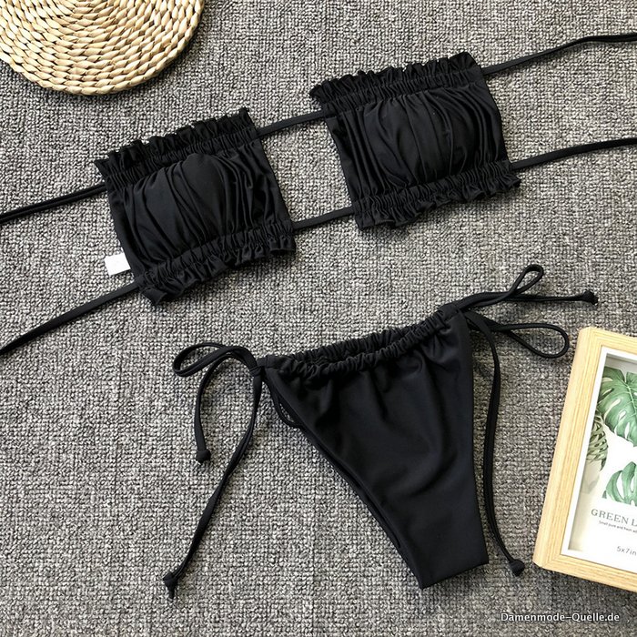 Sexy Bikini 2023 Plissee Badeanzug Mini Tanga Bikini Set Schwarz