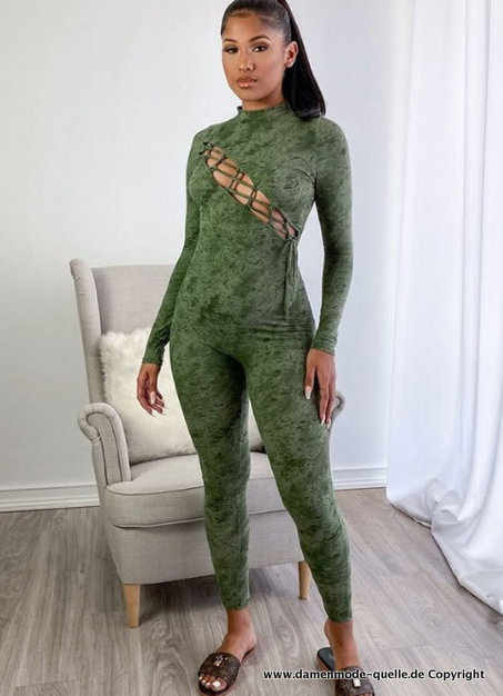 Sexy Cut Out Bodycon Jumpsuit in Grün