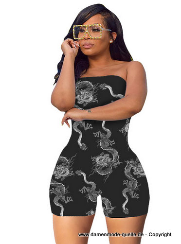 Sexy Dragon Print Sommer Jumpsuit Kurz