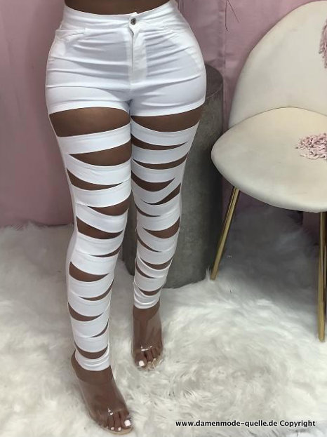 Sexy Dünne Sommer Hose für Damen in Weiß