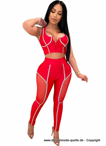 Sexy Freizeit Outfit in Rot mit Reißverschluss