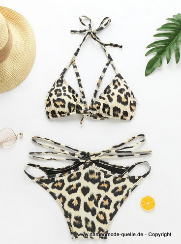 Sexy Leopard Print Schnür Bikini 