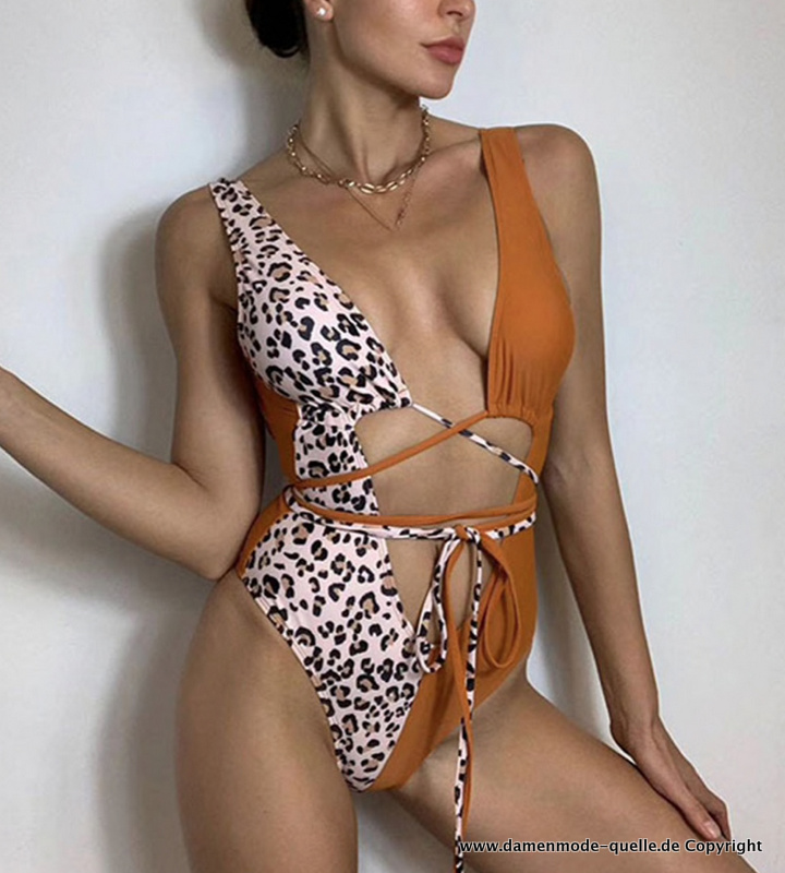 Sexy Leoparden Print High Cut Badeanzug