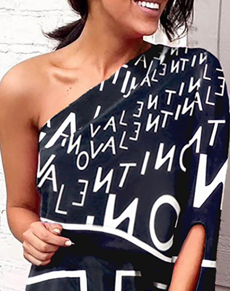 Sexy One Shoulder Print Kleid Elegant - Asymmetrisch