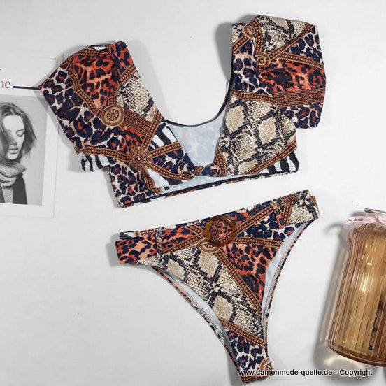 Sexy Print Bikini mit Ärmel