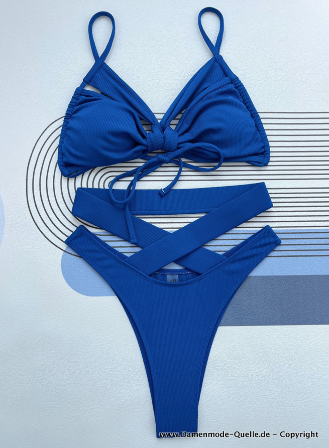 Sexy Push-Up Bikini in Blau in Wickel Optik