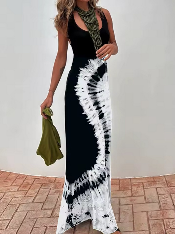 Sexy Rückenfreies Sommerkleid 2025 Eireen Lang Schwarz Weiß