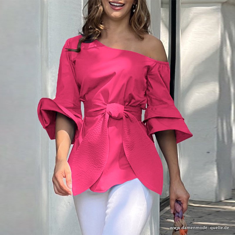 Sexy Schulterfreie  Sommer Tunika Blusen Look Rosa