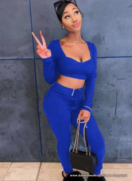 Sexy Sommer Outfit Damen Zweiteiler in Blau