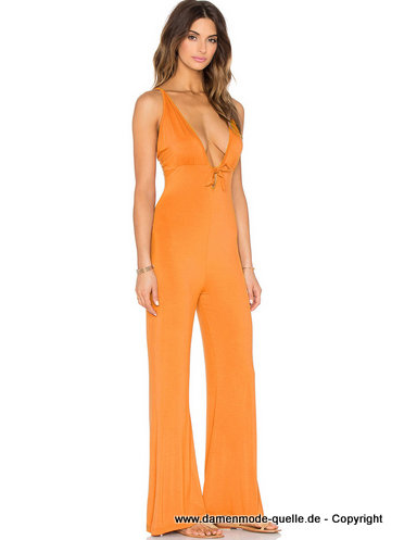 Sexy V-Ausschnitt Ärmelloses Jumpsuit Orange