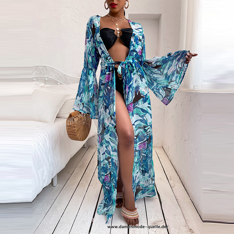 Sexy V-Ausschnitt Chiffon Strand Party Cover Up 2023 Kleid in Blau