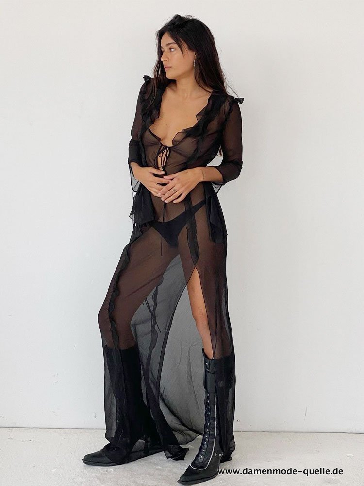 Sexy V-Ausschnitt Cover Up in Schwarz