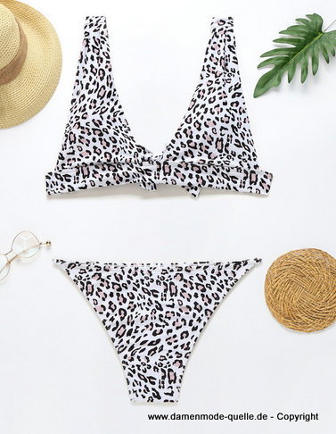 Sexy tiefer V-Ausschnitt Animal Print Damen Bikini 