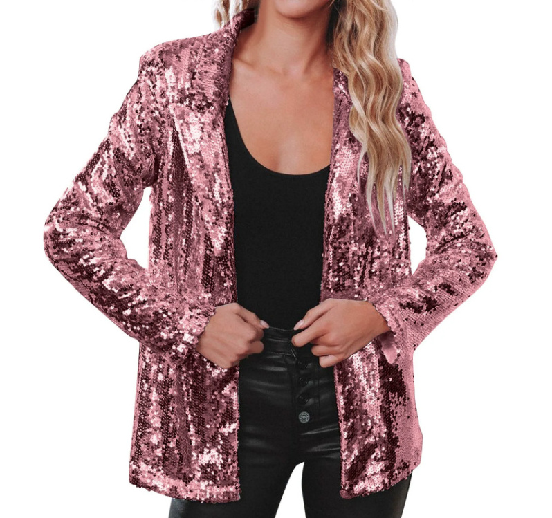 Shinny Pailletten Glitzer Blazer Elegant und Festlich in Rosa