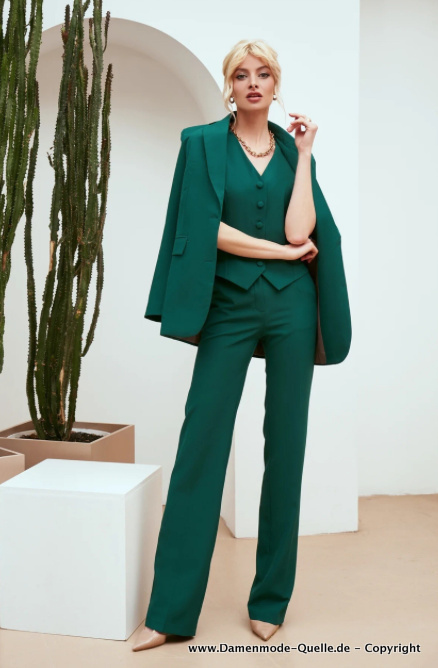 Slim Fit Business Outfit Hosenanzug in Grün für Damen Zweiteilig