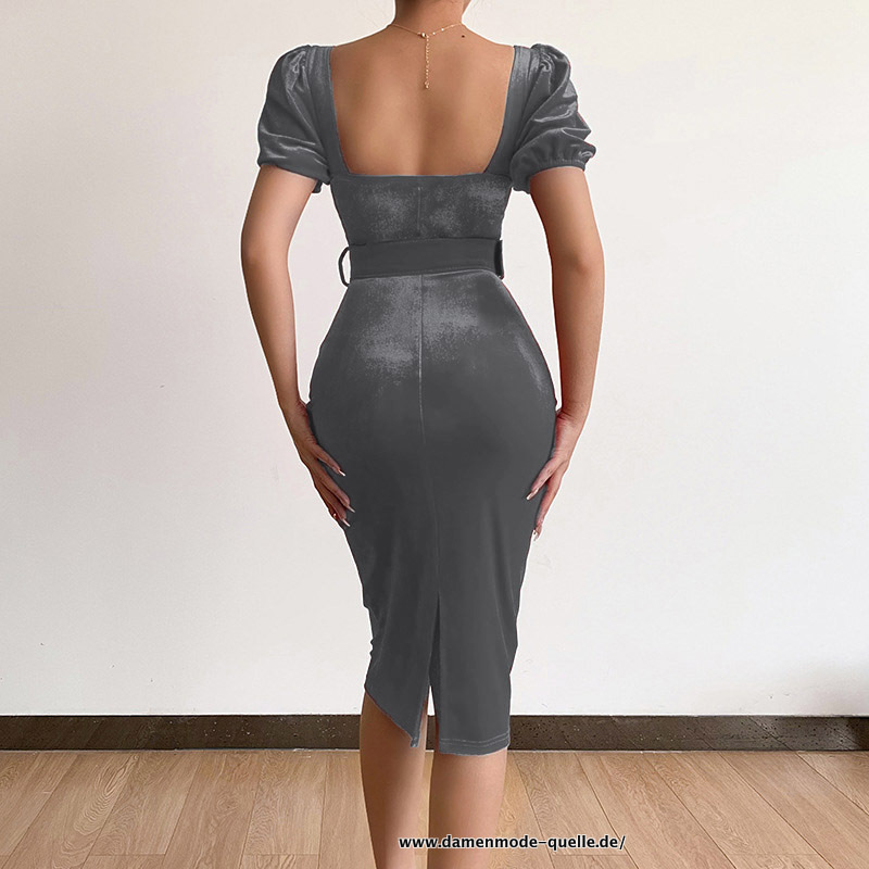 Sommer 2023 V-Ausschnitt Kurzarm Bodycon Kleid Grau