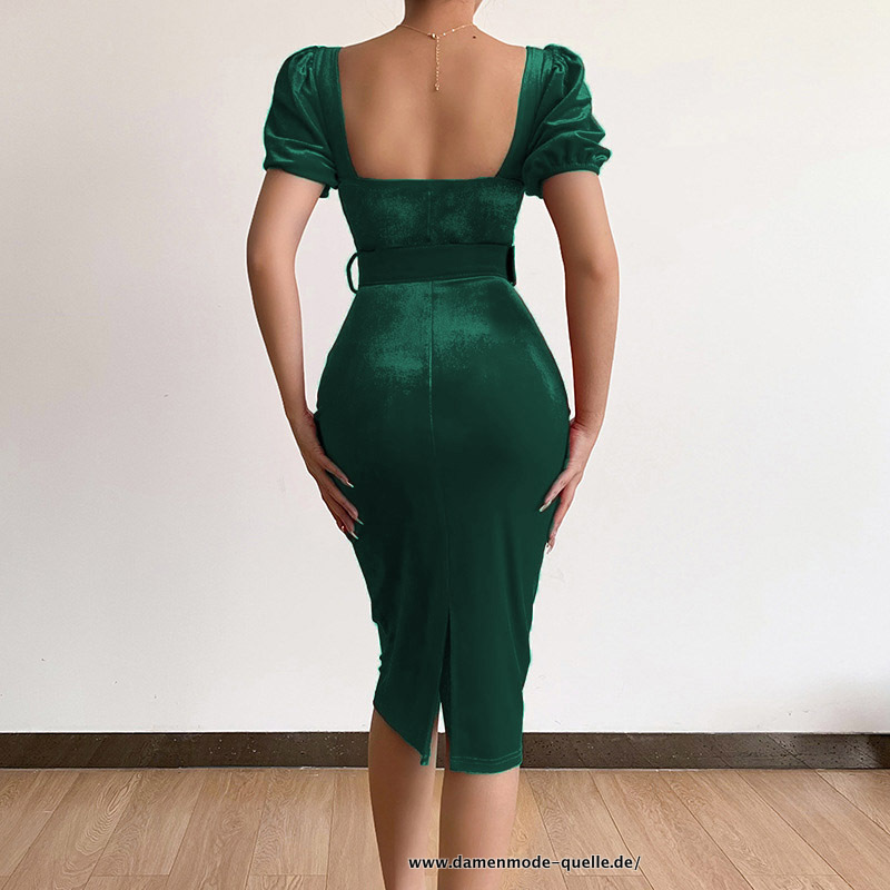 Sommer 2023 V-Ausschnitt Kurzarm Bodycon Kleid Grün