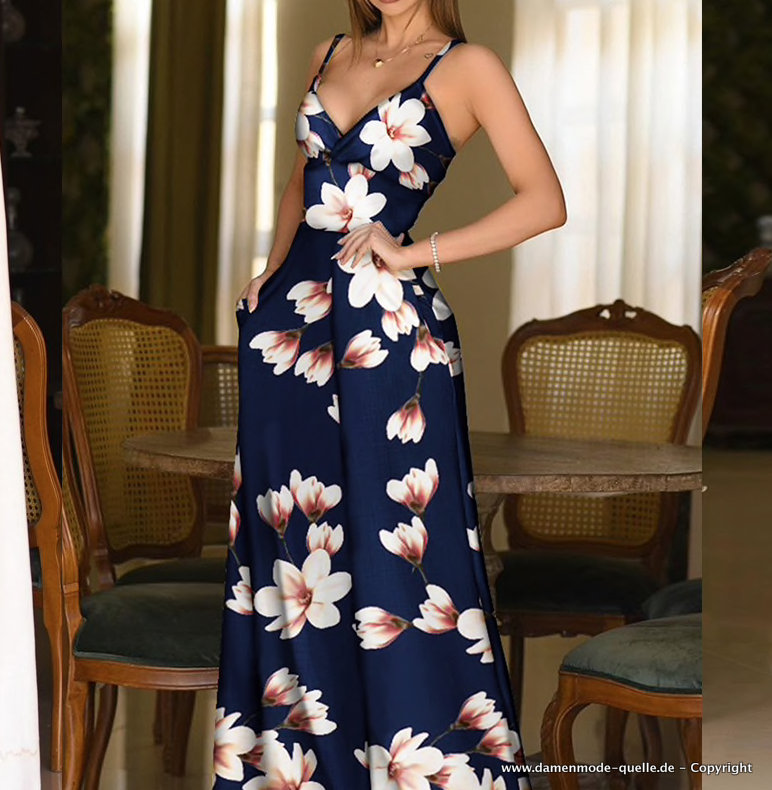 Sommer Blumen Print Jumpsuit Einteiler in Navyblau