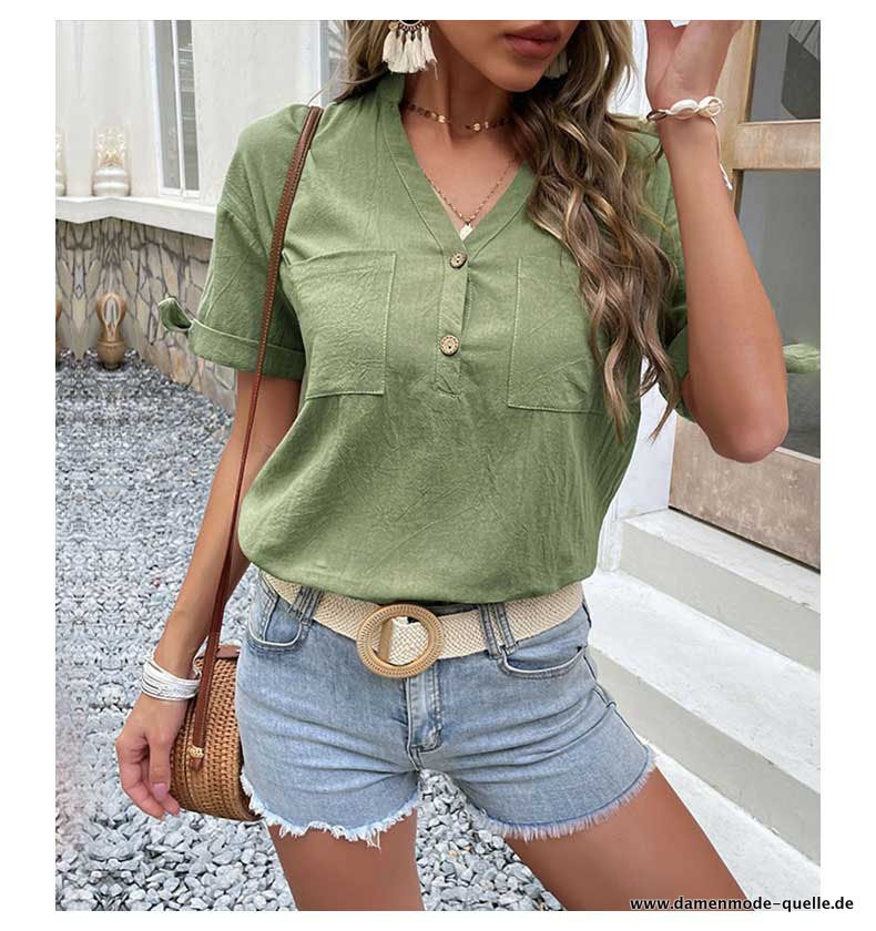 Sommer Grünes Damen Top Elegant Kurzarm T-shirt 