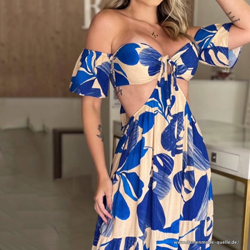 Sommer Kurzarm Bedrucktes Strandkleid Sexy