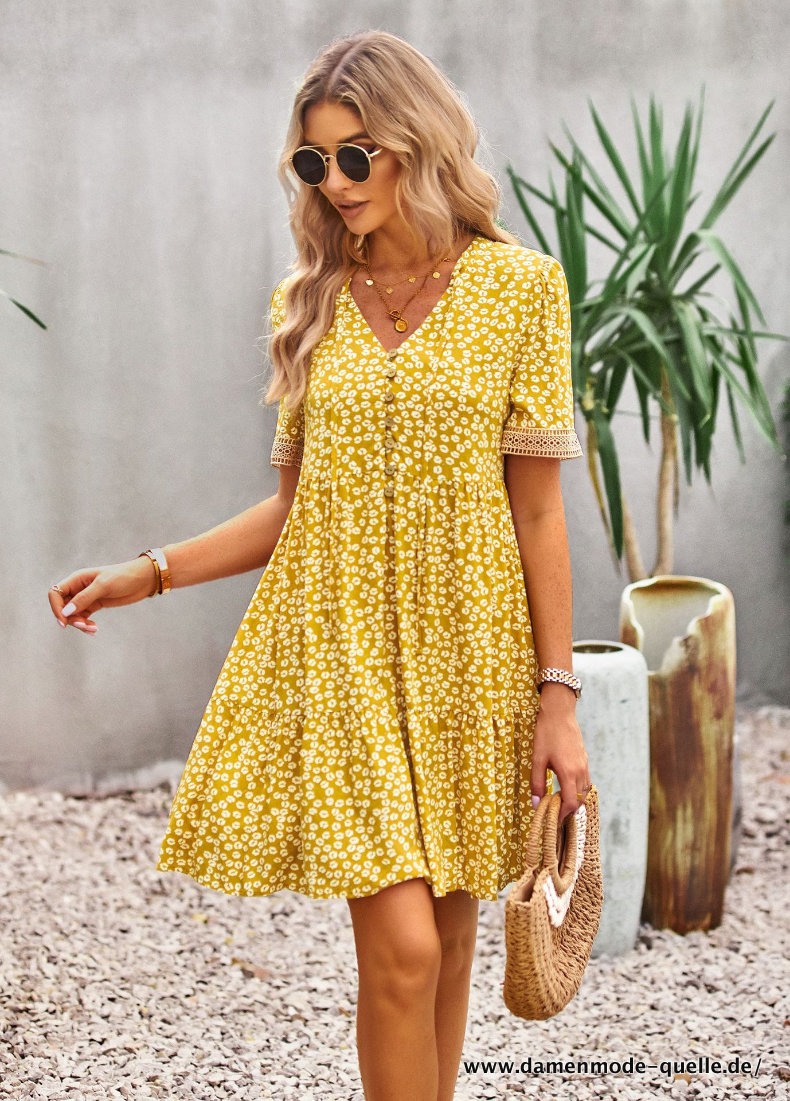 Sommer Nlumenprint Viskose Kleid für Damen 2023 Kurzarm Kleid 
