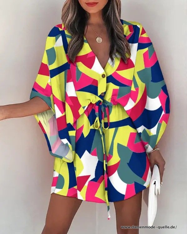 Sommer Tunika Kleid mit Kunterbund Muster Kurz