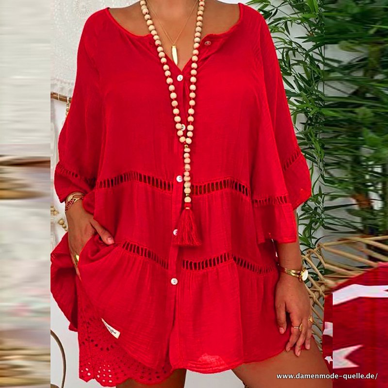 Sommer mit Ausgestellten Ärmel Kleid mit Rüschen Große Größe Rot günstig 