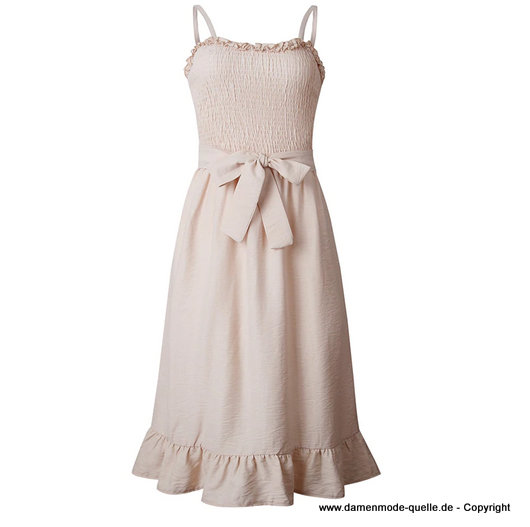 Spaghettiträger Maxi Sommerkleid in Beige Wadenlang