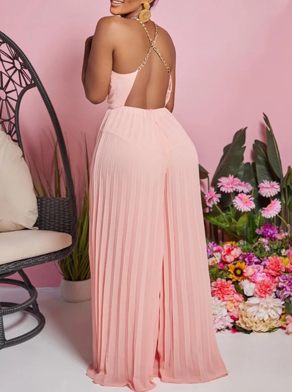 Spaghettiträger Plissee Einteiler 2025 Elegant in Rosa
