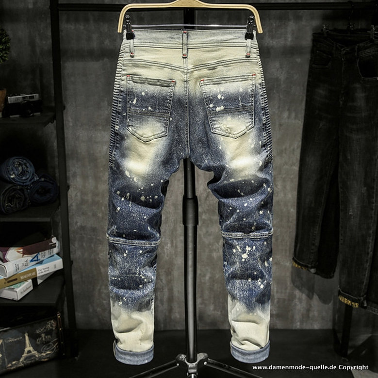 Streetwear Biker Hiphop Herren Jeans in Zerrissenen Design