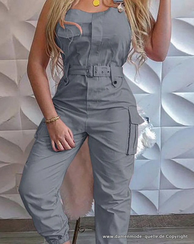 Streetwear Einteiler Jumpsuit Overall in Silber Lang