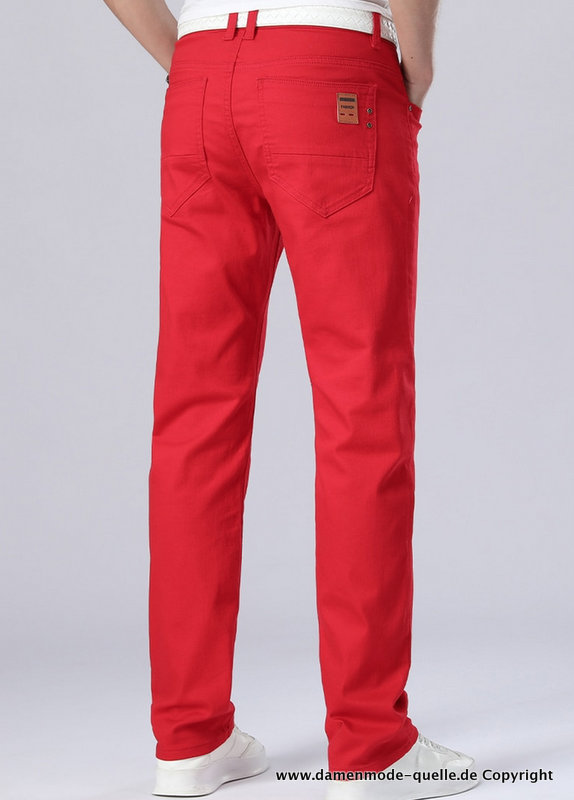 Stretch Herren Jeans in Rot Lang
