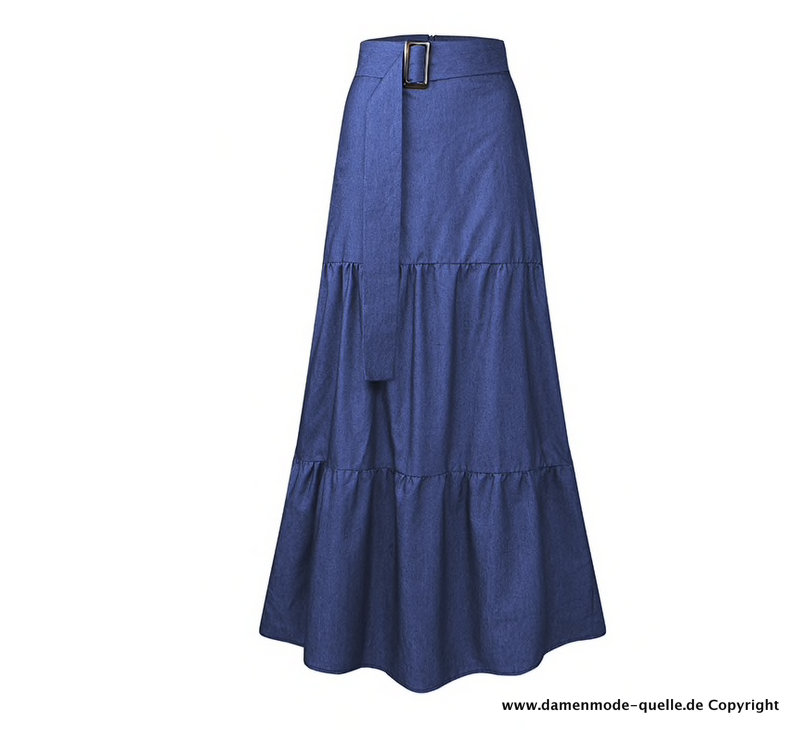 Stretch Maxi Vintage Style Sommer Rock in Blau