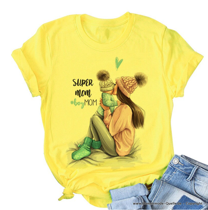 Super MOM Print Damen T-Shirt in Gelb