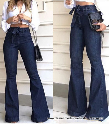 Tie-Wrap Damen Jeans mit hohe Taille