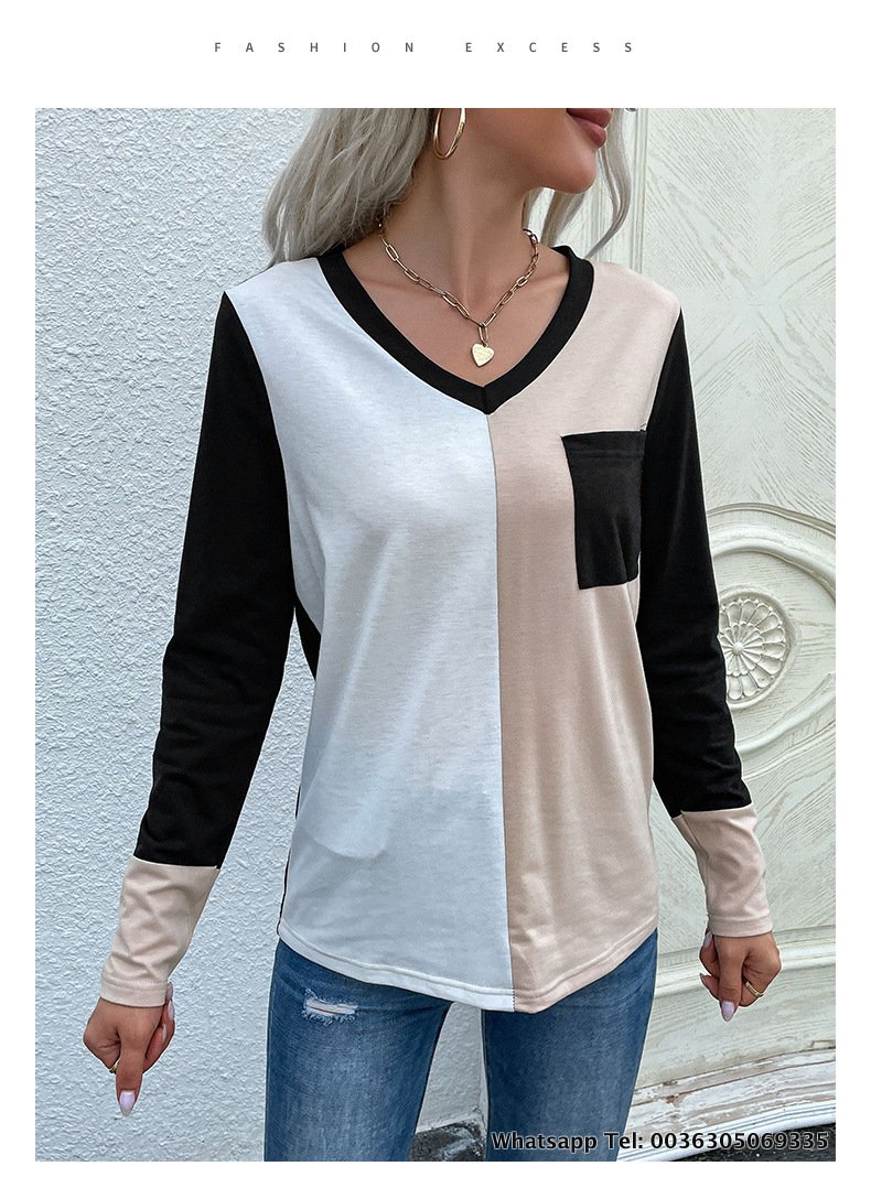  V-ausschnitt Langarm T Shirt für Damen Mode T-shirt Sweatshirt
