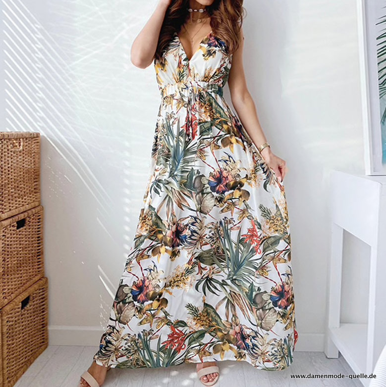 Vintage Print Maxi Sommerkleid Lang