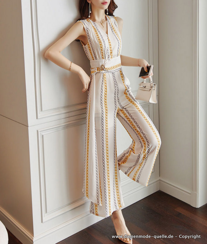 Vintage Print Sommer Jumpsuit Einteiler Elegant