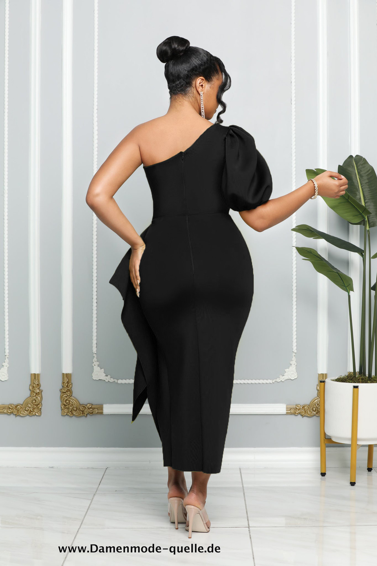 Vintage Rüschen Damen Kleid in Schwarz