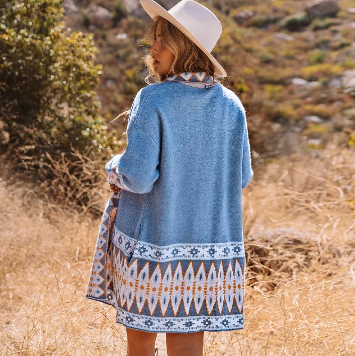 Vintage Strick Pullover Strickjacke Emily in Blau