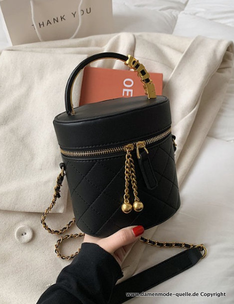Vintage Style Chain Bucket Umhängetasche Schwarze Handtasche