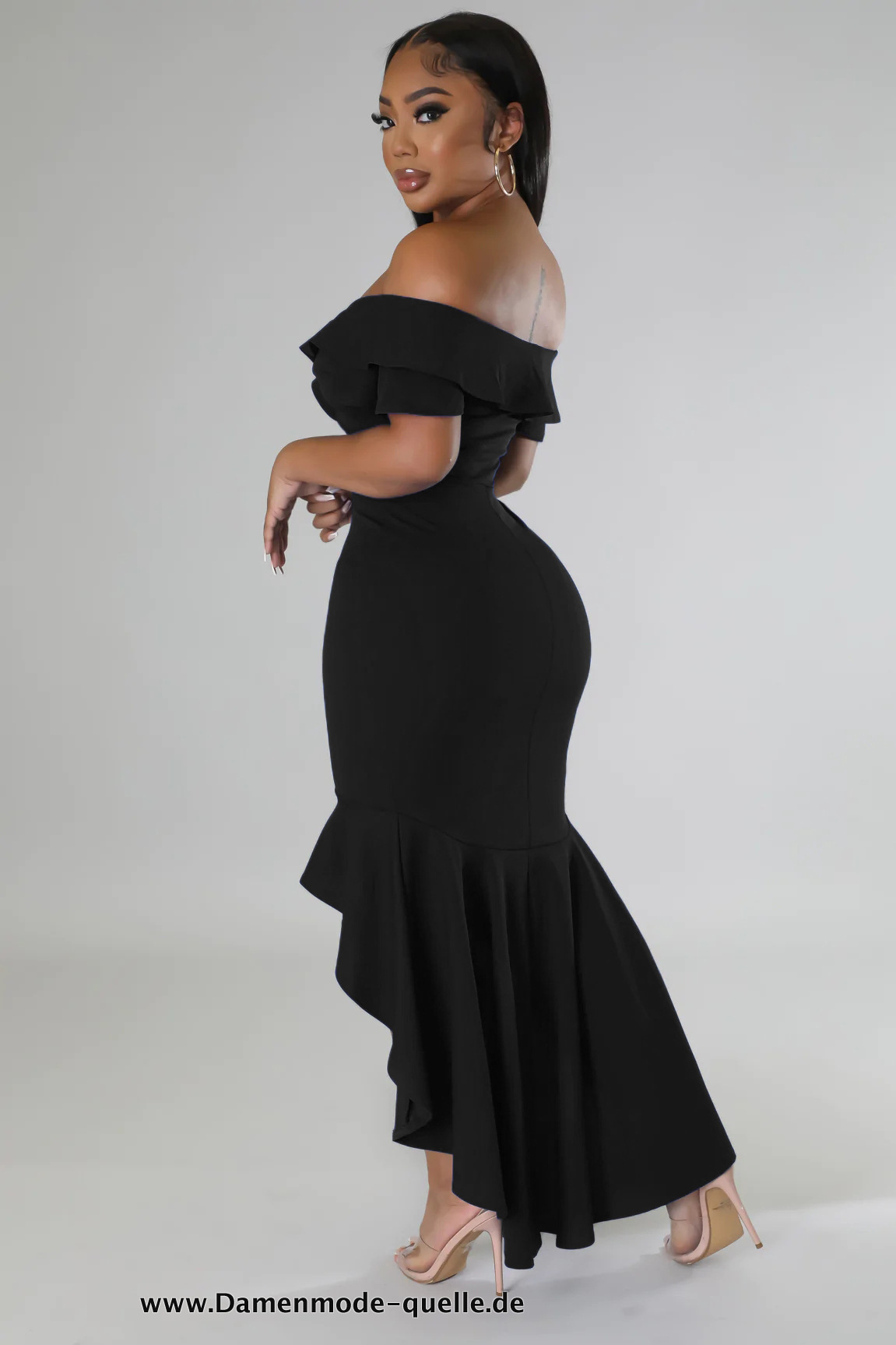 Vokuhila Maxi Cocktailkleid für Damen in Schwarz