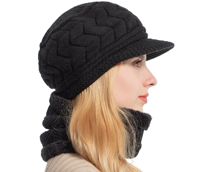 Warme Winter Hut Wintermütze Gestrickt in Schwarz für Damen