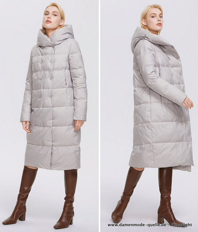 Warme Winter Parka Dicke Jacke für Damen in Beige Lang